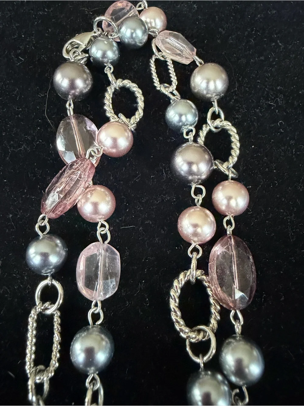 Lia Sophia Pink and Gray Multi-Strand Beaded Necklace